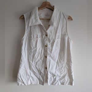 Tobias Cream Sleeveless Linen Button-Up Vest